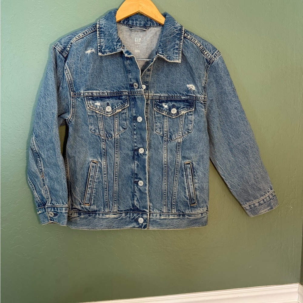 GAP Kids Distressed Denim Jacket Size L (10)